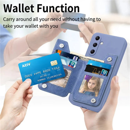 For Samsung Galaxy A24 4G (162.1 x 77.6 x 8.3mm) Zipper Pocket Kickstand Cover Snap Closure Phone Case