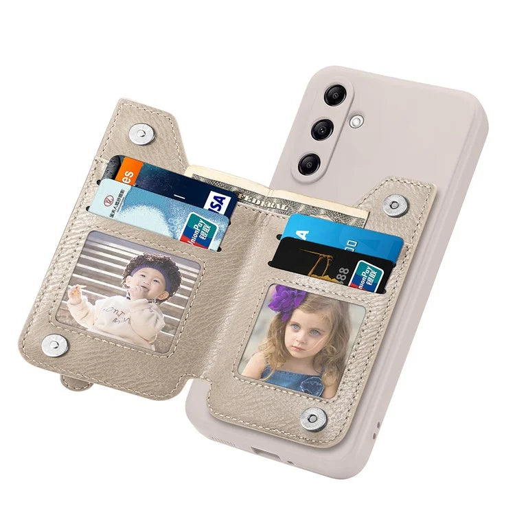 For Samsung Galaxy A24 4G (162.1 x 77.6 x 8.3mm) Zipper Pocket Kickstand Cover Snap Closure Phone Case