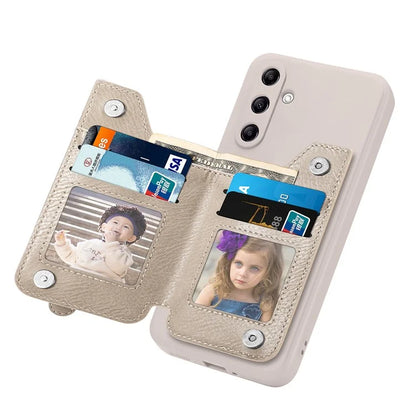 For Samsung Galaxy A24 4G (162.1 x 77.6 x 8.3mm) Zipper Pocket Kickstand Cover Snap Closure Phone Case
