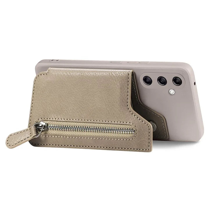 For Samsung Galaxy A24 4G (162.1 x 77.6 x 8.3mm) Zipper Pocket Kickstand Cover Snap Closure Phone Case