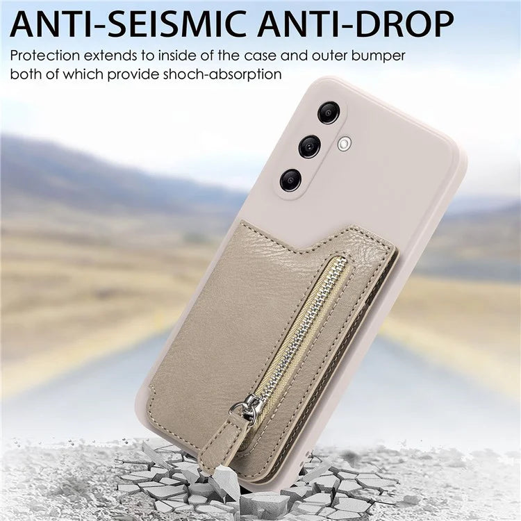 For Samsung Galaxy A24 4G (162.1 x 77.6 x 8.3mm) Zipper Pocket Kickstand Cover Snap Closure Phone Case