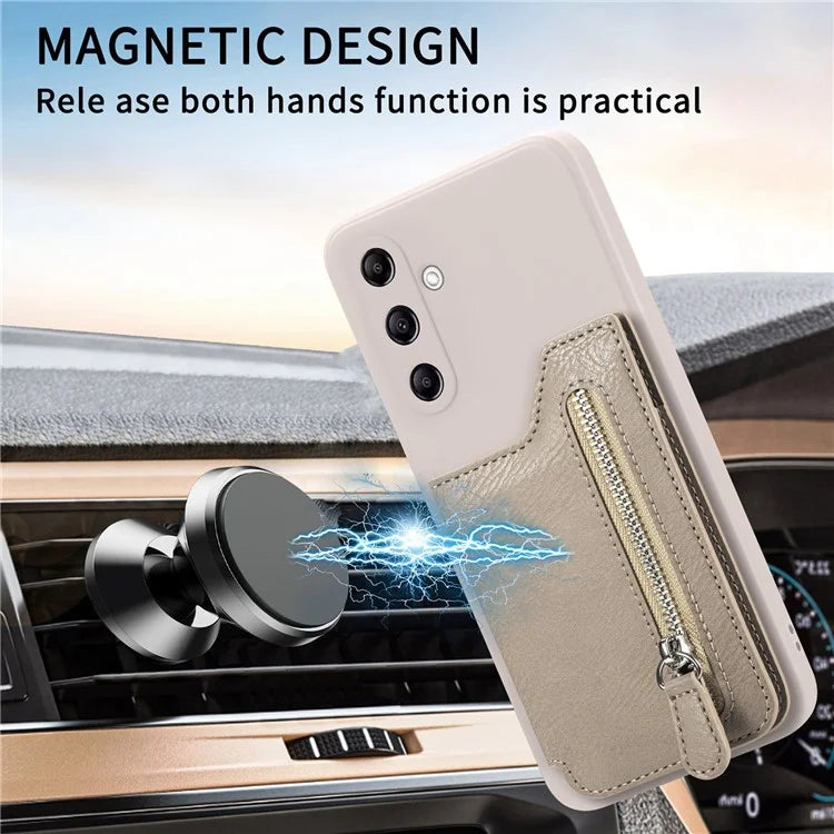 For Samsung Galaxy A24 4G (162.1 x 77.6 x 8.3mm) Zipper Pocket Kickstand Cover Snap Closure Phone Case