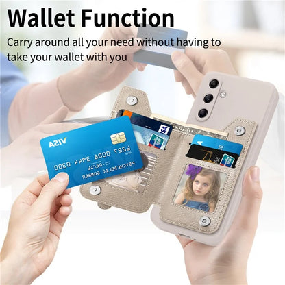 For Samsung Galaxy A24 4G (162.1 x 77.6 x 8.3mm) Zipper Pocket Kickstand Cover Snap Closure Phone Case