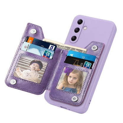 For Samsung Galaxy A24 4G (162.1 x 77.6 x 8.3mm) Zipper Pocket Kickstand Cover Snap Closure Phone Case