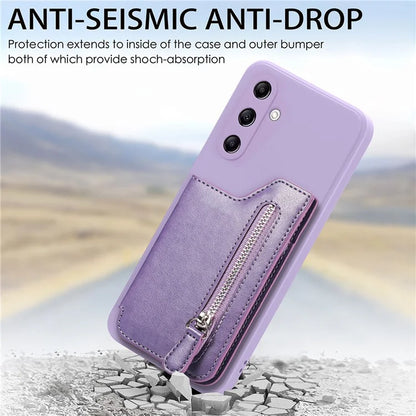 For Samsung Galaxy A24 4G (162.1 x 77.6 x 8.3mm) Zipper Pocket Kickstand Cover Snap Closure Phone Case