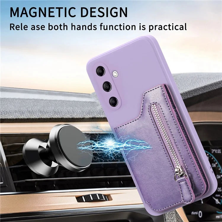 For Samsung Galaxy A24 4G (162.1 x 77.6 x 8.3mm) Zipper Pocket Kickstand Cover Snap Closure Phone Case