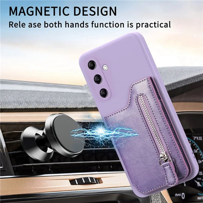 For Samsung Galaxy A24 4G (162.1 x 77.6 x 8.3mm) Zipper Pocket Kickstand Cover Snap Closure Phone Case