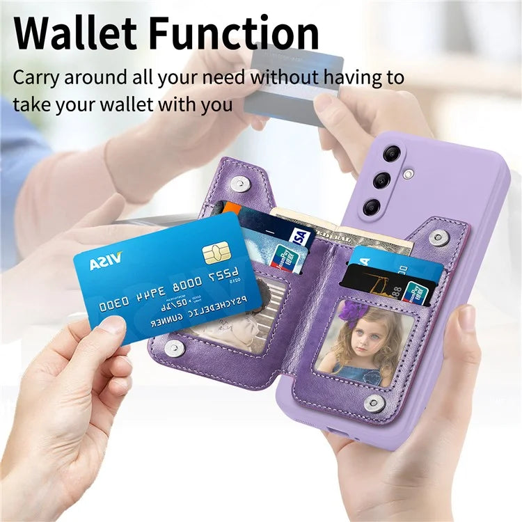 For Samsung Galaxy A24 4G (162.1 x 77.6 x 8.3mm) Zipper Pocket Kickstand Cover Snap Closure Phone Case