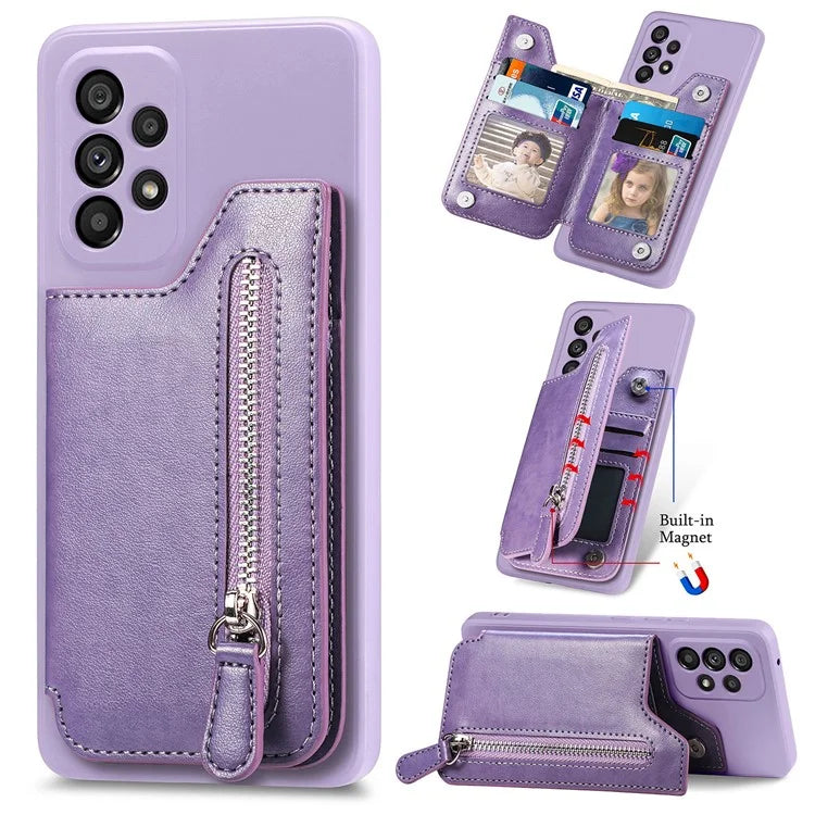 For Samsung Galaxy A53 5G Case PU Leather+TPU Phone Cover Zipper Pocket Wallet