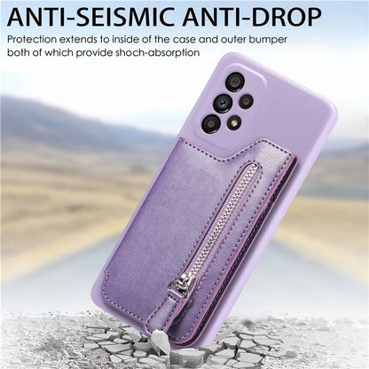 For Samsung Galaxy A53 5G Case PU Leather+TPU Phone Cover Zipper Pocket Wallet