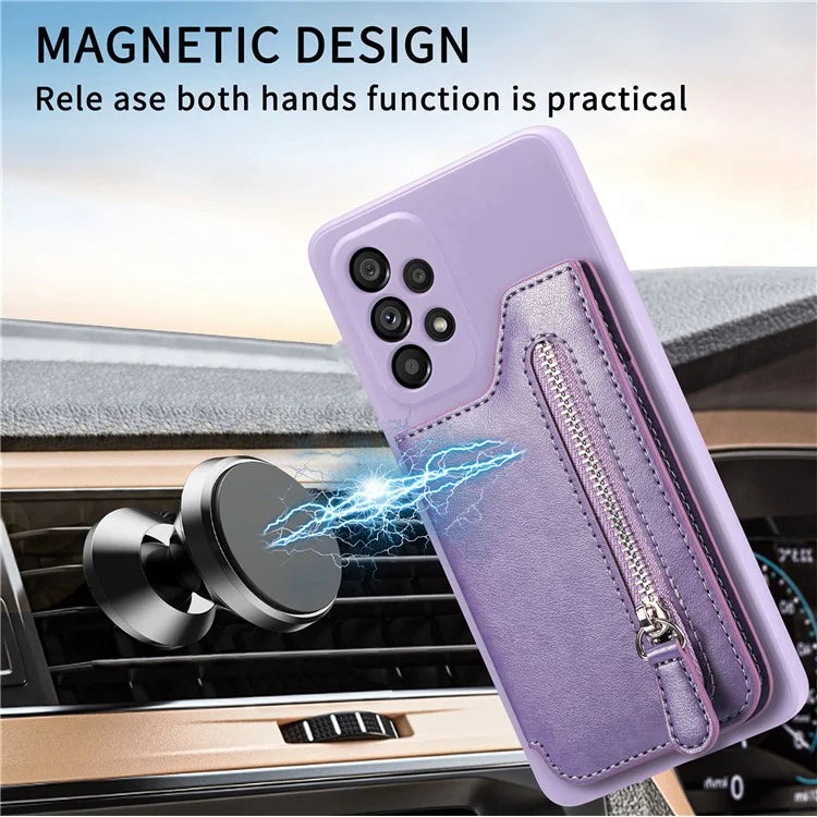 For Samsung Galaxy A53 5G Case PU Leather+TPU Phone Cover Zipper Pocket Wallet