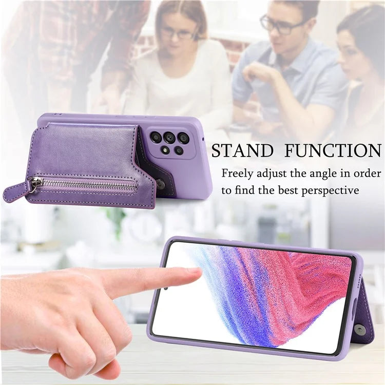 For Samsung Galaxy A53 5G Case PU Leather+TPU Phone Cover Zipper Pocket Wallet
