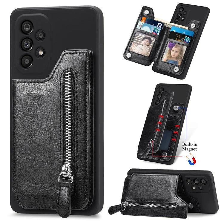 For Samsung Galaxy A53 5G Case PU Leather+TPU Phone Cover Zipper Pocket Wallet
