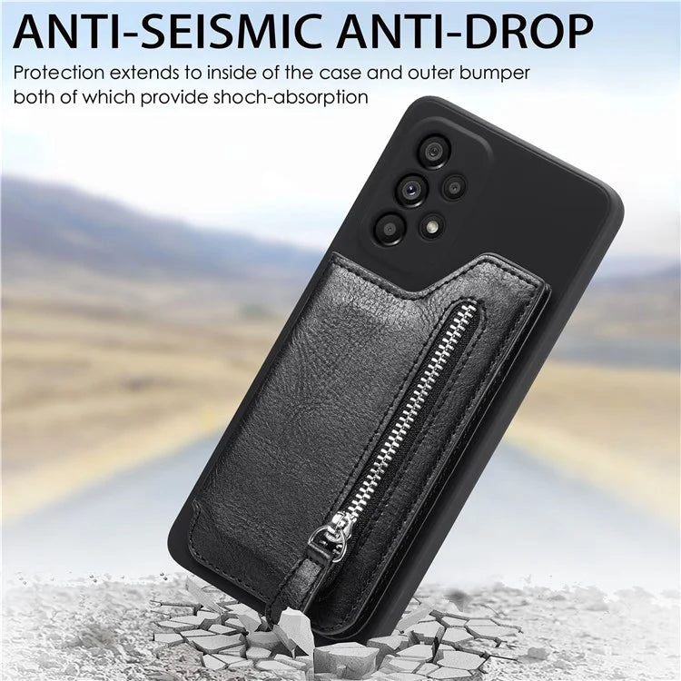 For Samsung Galaxy A53 5G Case PU Leather+TPU Phone Cover Zipper Pocket Wallet