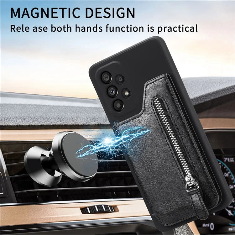 For Samsung Galaxy A53 5G Case PU Leather+TPU Phone Cover Zipper Pocket Wallet