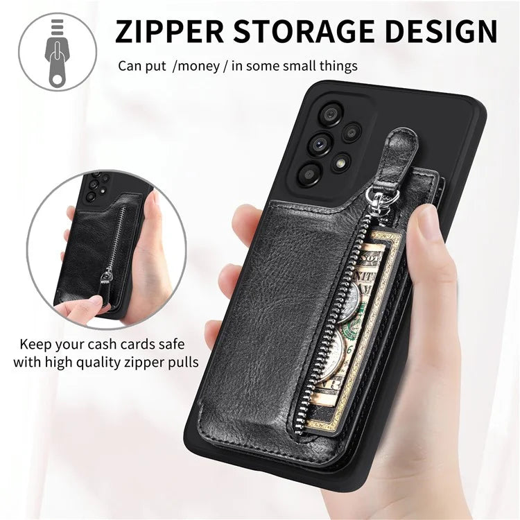 For Samsung Galaxy A53 5G Case PU Leather+TPU Phone Cover Zipper Pocket Wallet