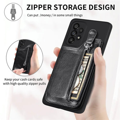 For Samsung Galaxy A53 5G Case PU Leather+TPU Phone Cover Zipper Pocket Wallet