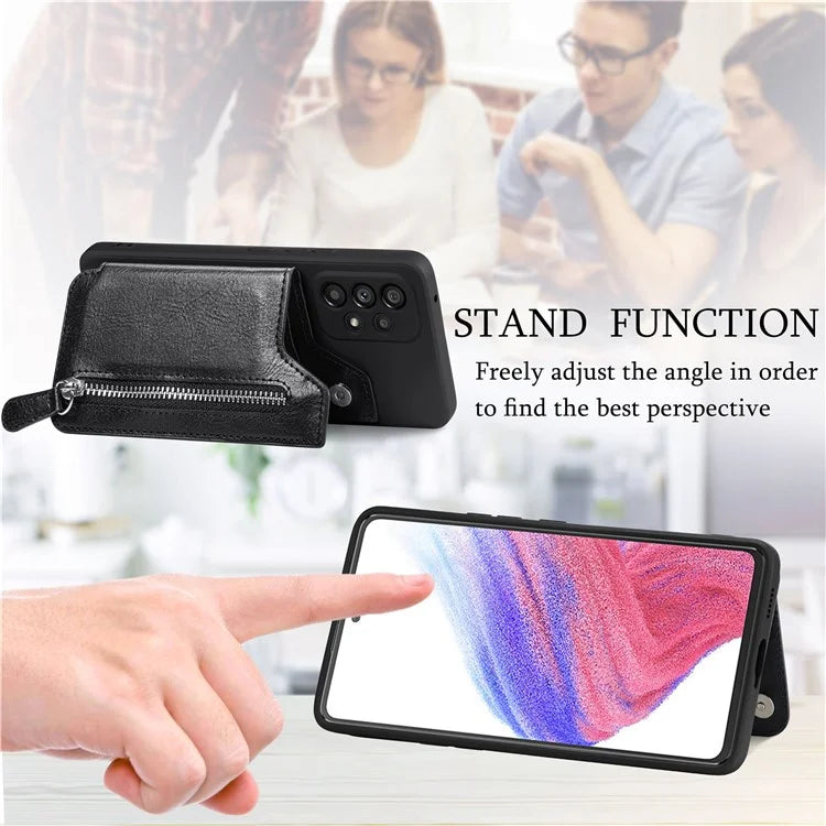 For Samsung Galaxy A53 5G Case PU Leather+TPU Phone Cover Zipper Pocket Wallet