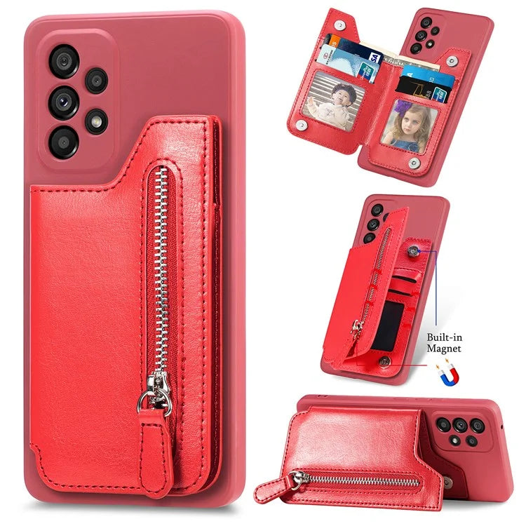 For Samsung Galaxy A53 5G Case PU Leather+TPU Phone Cover Zipper Pocket Wallet