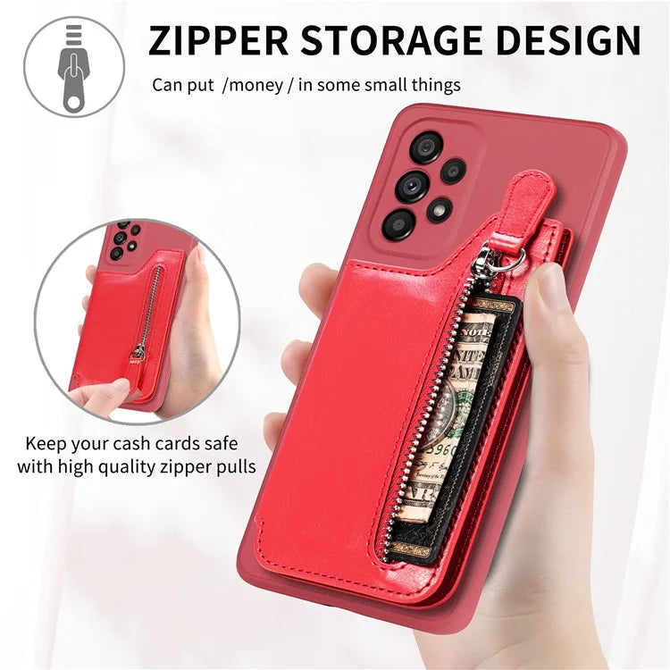 For Samsung Galaxy A53 5G Case PU Leather+TPU Phone Cover Zipper Pocket Wallet