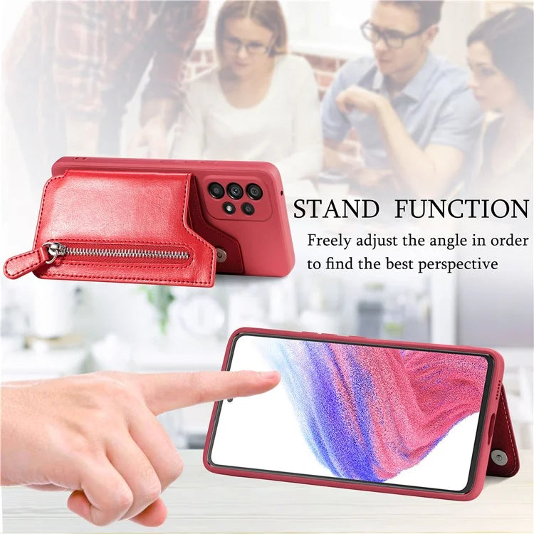 For Samsung Galaxy A53 5G Case PU Leather+TPU Phone Cover Zipper Pocket Wallet
