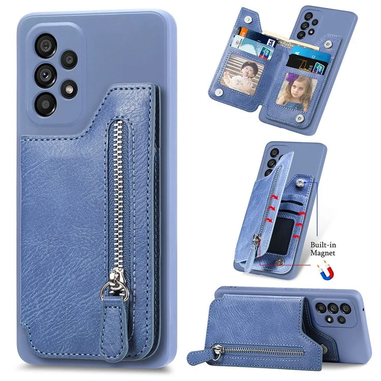 For Samsung Galaxy A53 5G Case PU Leather+TPU Phone Cover Zipper Pocket Wallet