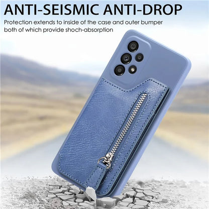For Samsung Galaxy A53 5G Case PU Leather+TPU Phone Cover Zipper Pocket Wallet