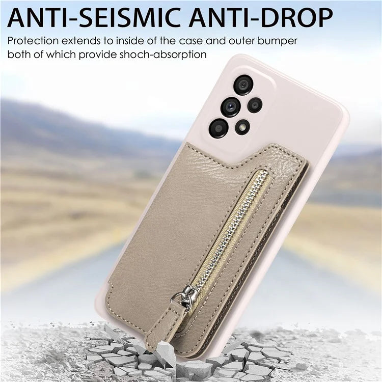 For Samsung Galaxy A53 5G Case PU Leather+TPU Phone Cover Zipper Pocket Wallet