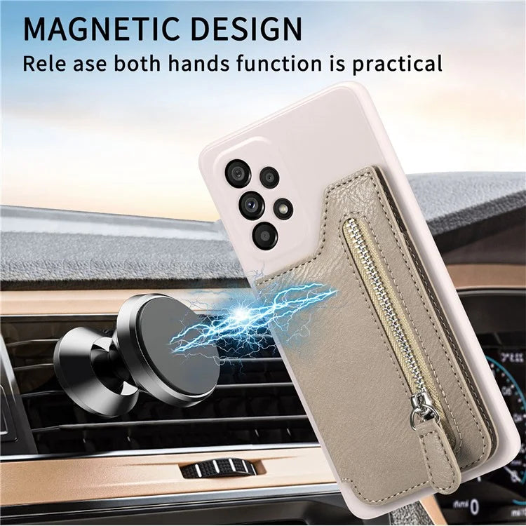 For Samsung Galaxy A53 5G Case PU Leather+TPU Phone Cover Zipper Pocket Wallet