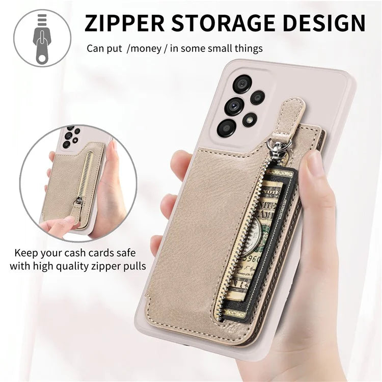 For Samsung Galaxy A53 5G Case PU Leather+TPU Phone Cover Zipper Pocket Wallet