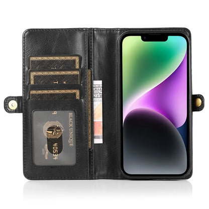 For iPhone 15 Case Detachable 2-in-1 Wallet TPU+PU Phone Cover with Strap