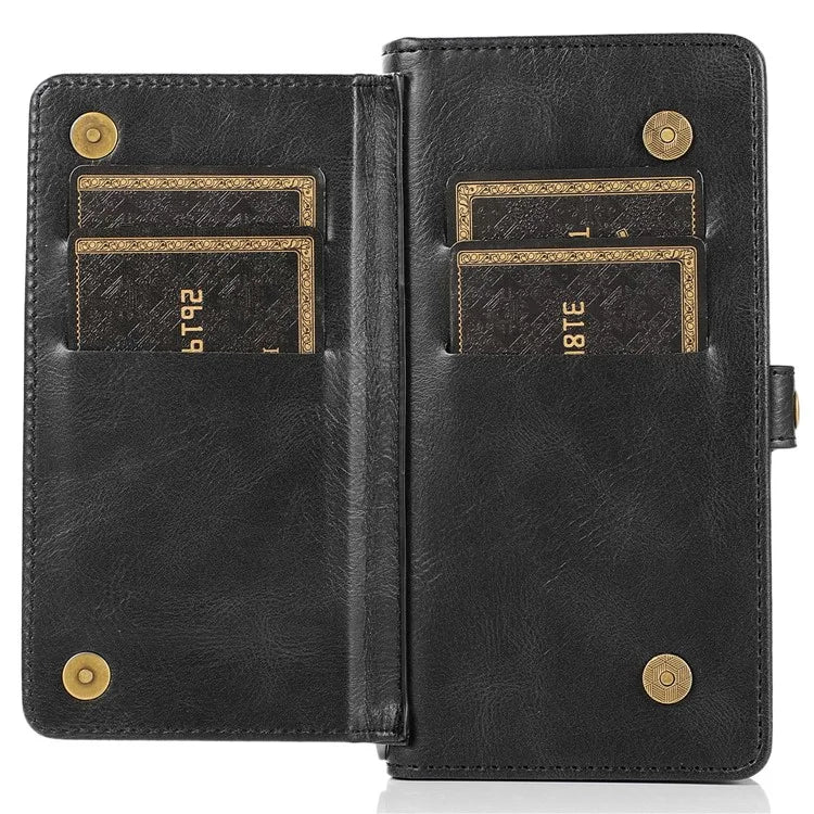 For iPhone 15 Case Detachable 2-in-1 Wallet TPU+PU Phone Cover with Strap