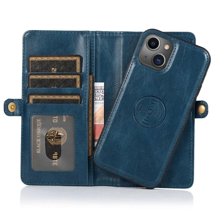 For iPhone 15 Case Detachable 2-in-1 Wallet TPU+PU Phone Cover with Strap