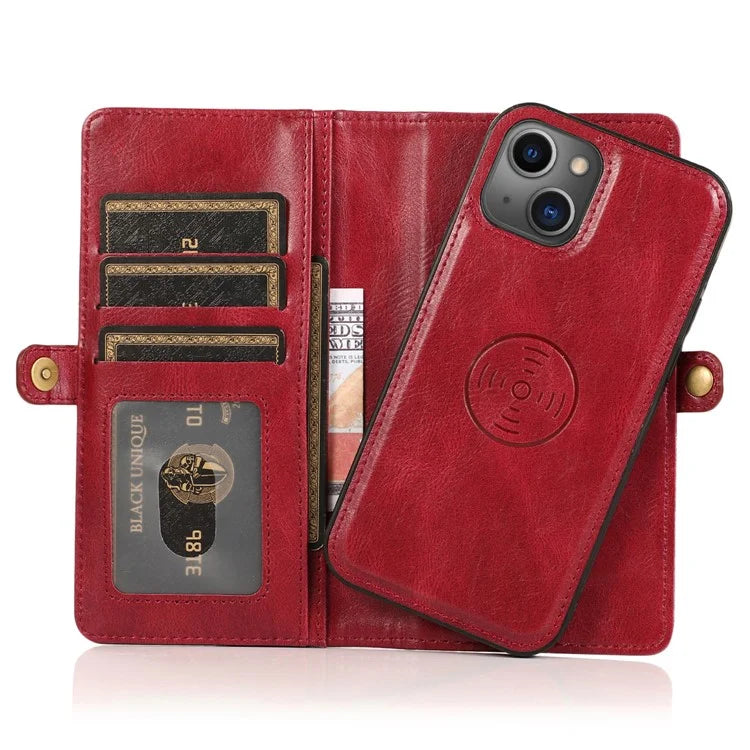 For iPhone 15 Case Detachable 2-in-1 Wallet TPU+PU Phone Cover with Strap