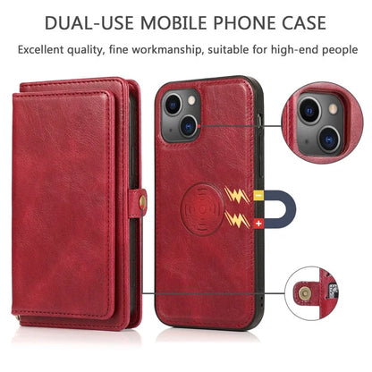 For iPhone 15 Case Detachable 2-in-1 Wallet TPU+PU Phone Cover with Strap