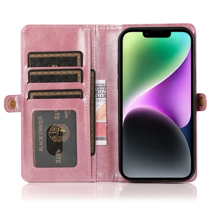 For iPhone 15 Case Detachable 2-in-1 Wallet TPU+PU Phone Cover with Strap