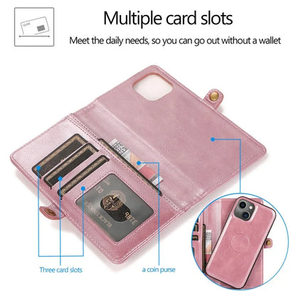 For iPhone 15 Case Detachable 2-in-1 Wallet TPU+PU Phone Cover with Strap