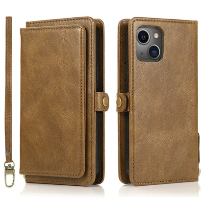 For iPhone 15 Case Detachable 2-in-1 Wallet TPU+PU Phone Cover with Strap
