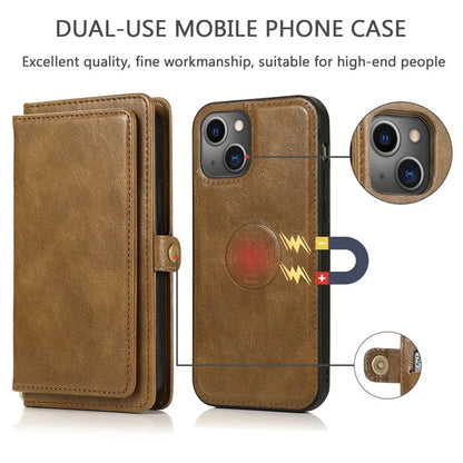For iPhone 15 Case Detachable 2-in-1 Wallet TPU+PU Phone Cover with Strap