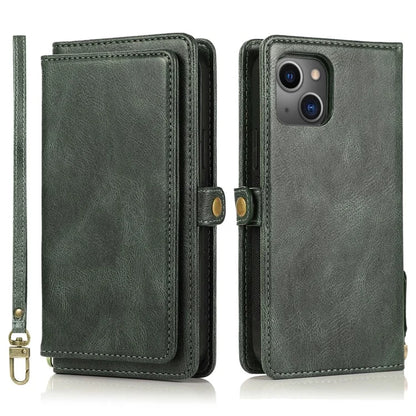 For iPhone 15 Case Detachable 2-in-1 Wallet TPU+PU Phone Cover with Strap