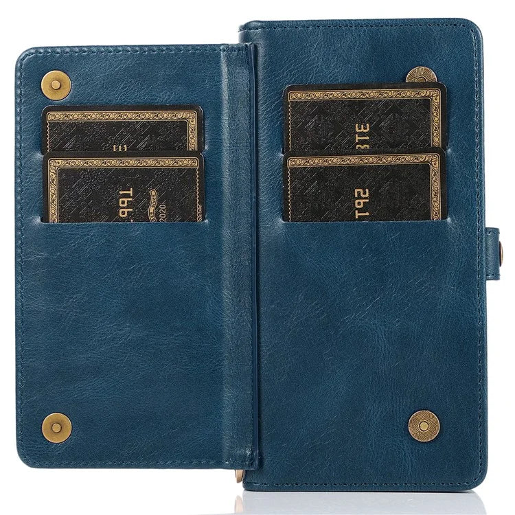 For iPhone 15 Pro Max Cell Phone Case with Strap Detachable 2-in-1 Wallet TPU+PU Cover