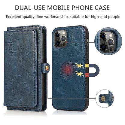 For iPhone 15 Pro Max Cell Phone Case with Strap Detachable 2-in-1 Wallet TPU+PU Cover