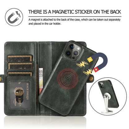 For iPhone 15 Pro Max Cell Phone Case with Strap Detachable 2-in-1 Wallet TPU+PU Cover