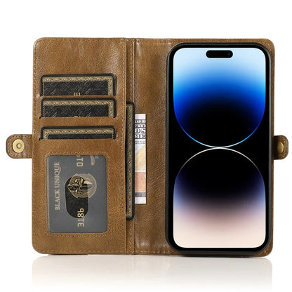 For iPhone 15 Pro Max Cell Phone Case with Strap Detachable 2-in-1 Wallet TPU+PU Cover