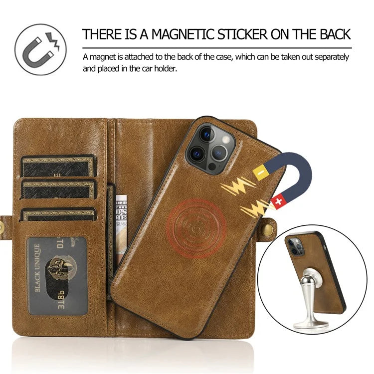 For iPhone 15 Pro Max Cell Phone Case with Strap Detachable 2-in-1 Wallet TPU+PU Cover