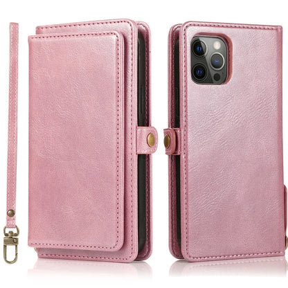 For iPhone 15 Pro Max Cell Phone Case with Strap Detachable 2-in-1 Wallet TPU+PU Cover