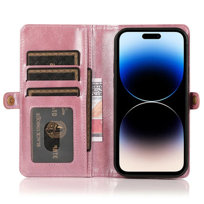 For iPhone 15 Pro Max Cell Phone Case with Strap Detachable 2-in-1 Wallet TPU+PU Cover