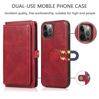 For iPhone 15 Pro Max Cell Phone Case with Strap Detachable 2-in-1 Wallet TPU+PU Cover