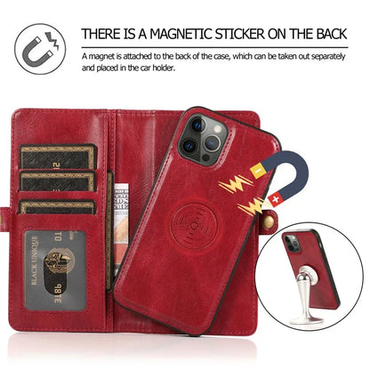 For iPhone 15 Pro Max Cell Phone Case with Strap Detachable 2-in-1 Wallet TPU+PU Cover