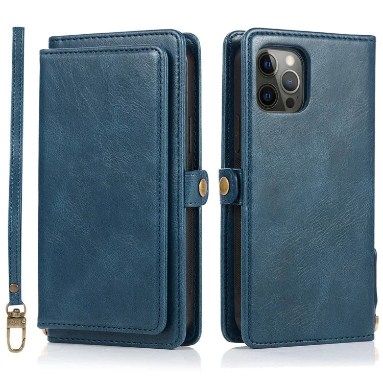 For iPhone 15 Pro Case Detachable 2-in-1 Wallet Anti-drop Phone Cover with Strap